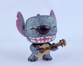 Funko Pop! de Stitch con purpurina de diamante tocando el ukelele, Disney, producto oficial, coleccionable de Lilo & Stitch