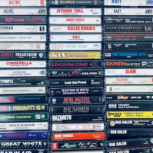 Metal Cassette Tapes Vintage 80s 90s Metallica GNR ACDC Kiss Ratt Van Halen Motley Crue Slaughter Warrant Skinny Puppy Lizzy Borden *TESTED*