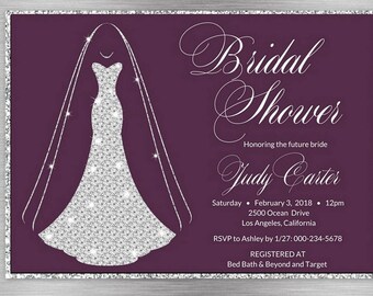 Bridal Shower Invitation Purple, Bridal Shower Invitation Dress, Bridal Shower Invitation printable, Bridal Shower Invitation Digital