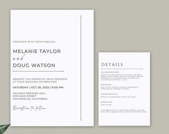 Minimalist Wedding Invitation Template, Minimalistic Wedding Invite, Modern Wedding Invitation, Minimal Wedding Invitation Template