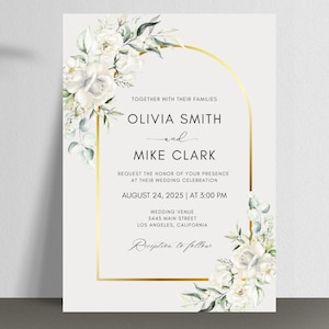 Editable White Floral Wedding Invitation Set, White Flowers Wedding Invitation, Floral Wedding Invitation Suite