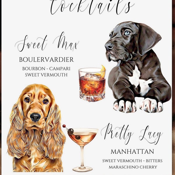 Haustier-Signatur-Getränkeschild, Haustier-Signatur-Cocktail-Schild, Katzen-Signatur-Getränkeschild, Hunde-Signatur-Getränkeschild, Haustier-Signatur-Getränk-Hochzeit