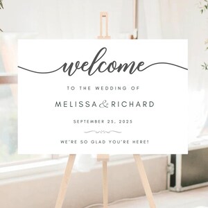 Plantilla de letrero de bienvenida de boda minimalista, plantilla de letrero de bienvenida a nuestra boda, letrero "Nos alegra mucho que estés aquí", letrero de bienvenida a nuestra boda