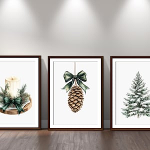 グリーンクリスマスウォールアートプリント 3枚セット（デジタルダウンロード）