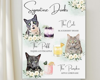 Cat Signature Drink Sign, Cat Signature Cocktail, Signature Drinks Sign with Pets, Signature Cocktail Sign Dog, Pet Wedding Cocktail Sign