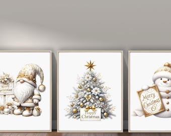 Christmas Wall Art Set of 3: Elegant Holiday Prints (Digital Download)