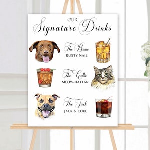 Signature Drinks Sign with Dog, Signature Drinks Sign With Pets, Signature Cocktails Sign, Drink Sign with Pet , Dog Drink Wedding Sign