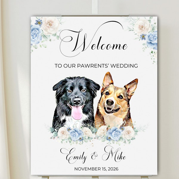 Haustier Willkommensschild Hochzeit, Haustier Willkommensschild mit Foto, Haustier Willkommensschild mit Hund, Sit and Stay Schild, Unsere Menschen heiraten