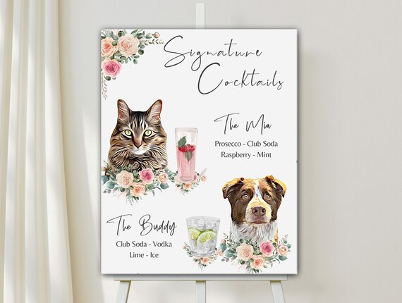 Signature Drink Sign Dog and Cat, Cat Signature Cocktail Sign, Cat Signature Drink Sign, Signature Drink Sign Pet, Signature Cocktail Pet Il_570xn