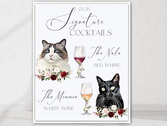 Cat Signature Drink Sign, Cat Signature Cocktail, Signature Drinks Sign with Pets, Signature Cocktail Sign Dog, Pet Wedding Cocktail Sign Il_570xn