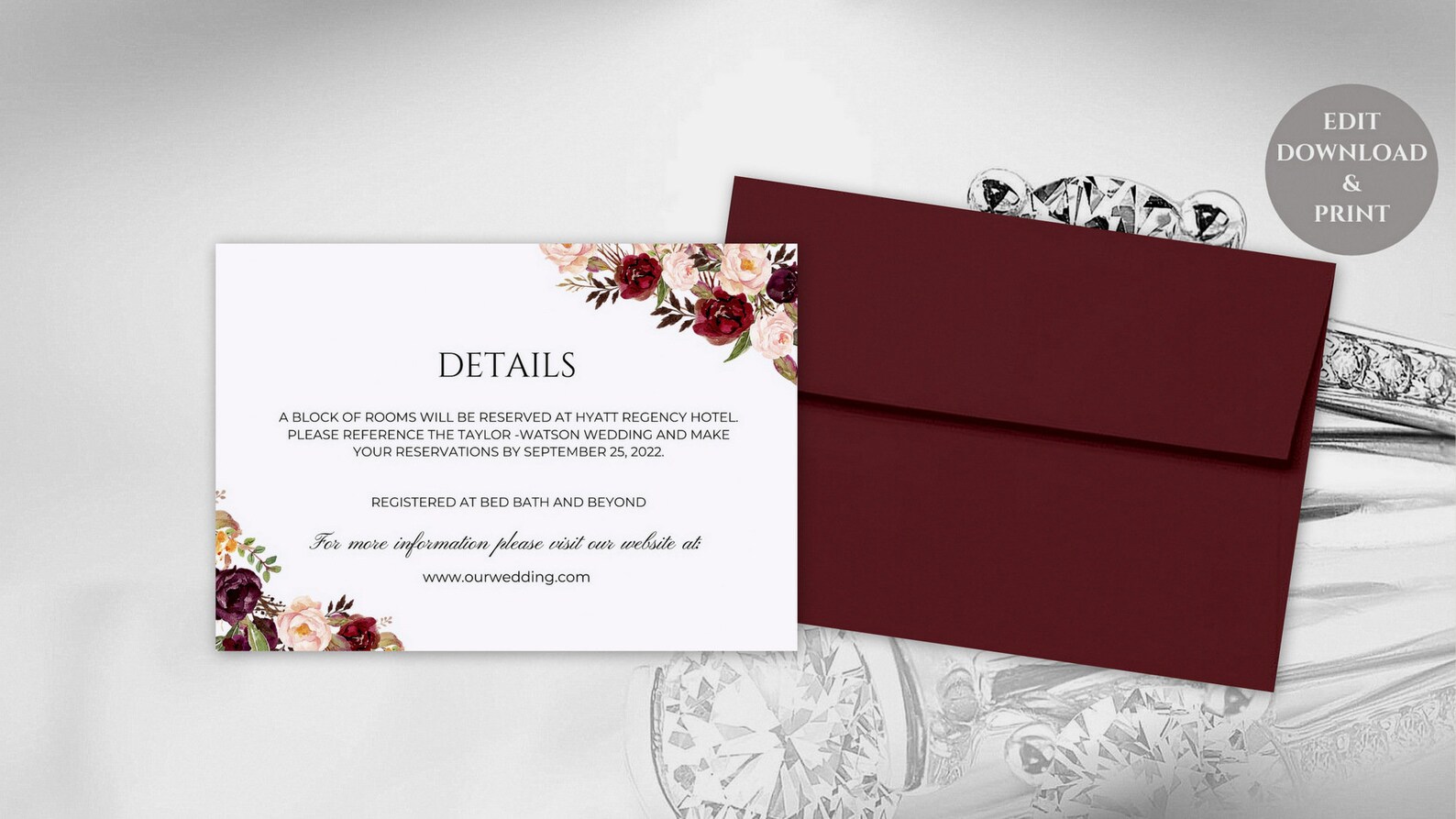 EDITABLE Marsala Wedding Invitation Suite Marsala and Blush - Etsy