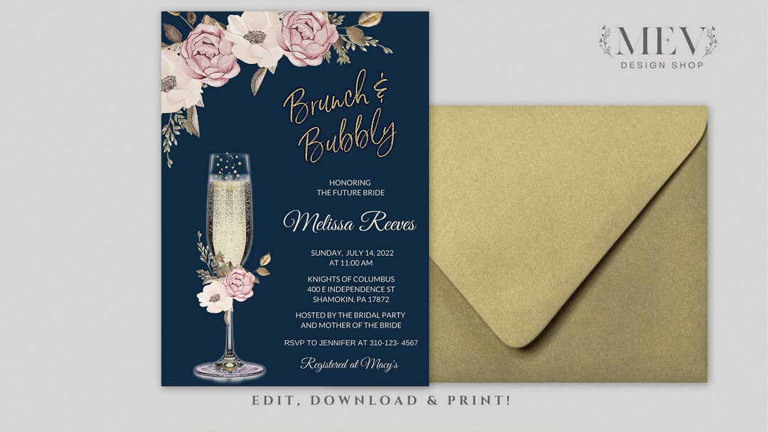 Blush Pink and Navy Bridal Shower Brunch and Bubbly Bridal Shower ...