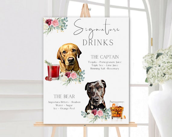 Signature Cocktail Sign With Pets, Signature Cocktail Sign With Dogs, Signature Cocktail Sign With Dog, Pet Signature Drink Sign Il_570xn