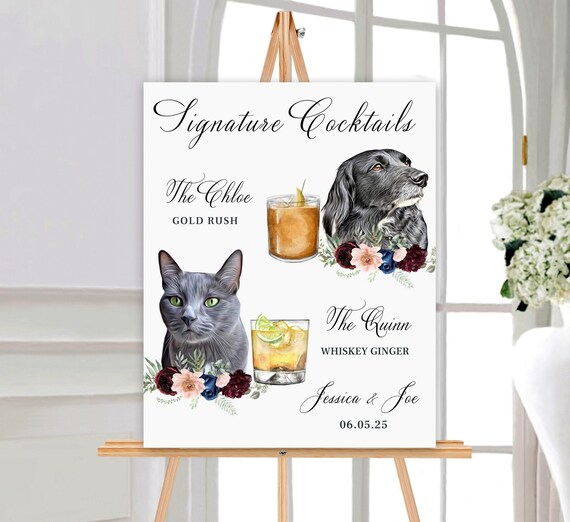 Dog Signature Cocktail Sign, Dog Signature Drink For Wedding, Dog Signature Drink Template, Dog Sinature Drink Sign, Cat Drink Sign Il_570xn