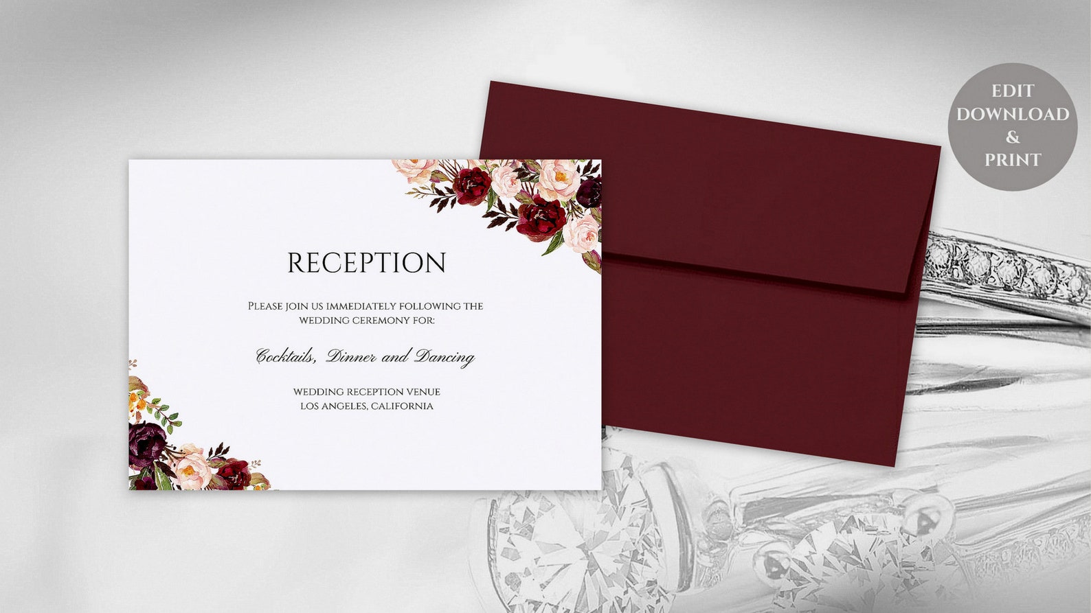 EDITABLE Marsala Wedding Invitation Suite Marsala and Blush - Etsy