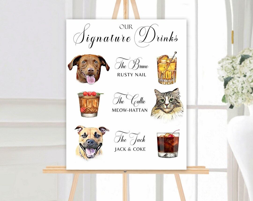 Signature Drinks Sign With Dog, Signature Drinks Sign With Pets