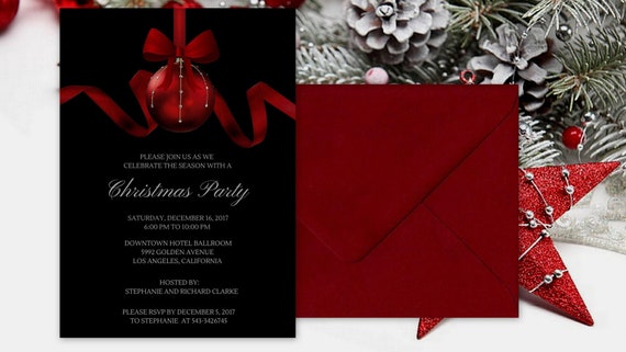 EDITABLE Elegant Christmas Party Invitation Ornament Christmas Ball Invitation, Holiday Party Invitations Corporate Holiday Party Invitation Il_570xn