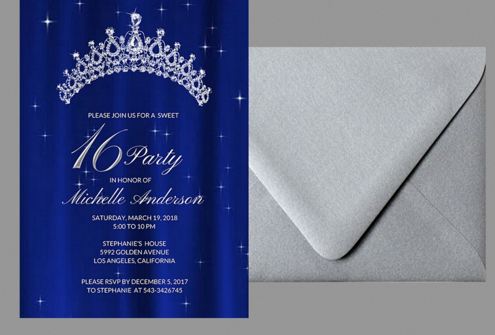 EDITABLE Sweet 16 Invitation Royal Blue Sweet 16 Invitation Etsy