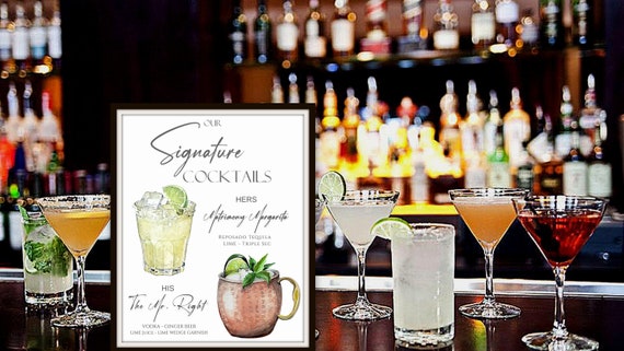 His and Hers Drink Sign Wedding, Signature Drink Sign Bride and Groom, His and Hers Signature Drinks, His and Hers Signature Cocktails Il_570xn