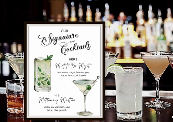 His and Hers Drink Sign Wedding, Signature Drink Sign Bride and Groom, His and Hers Signature Drinks, His and Hers Signature Cocktails Il_570xn