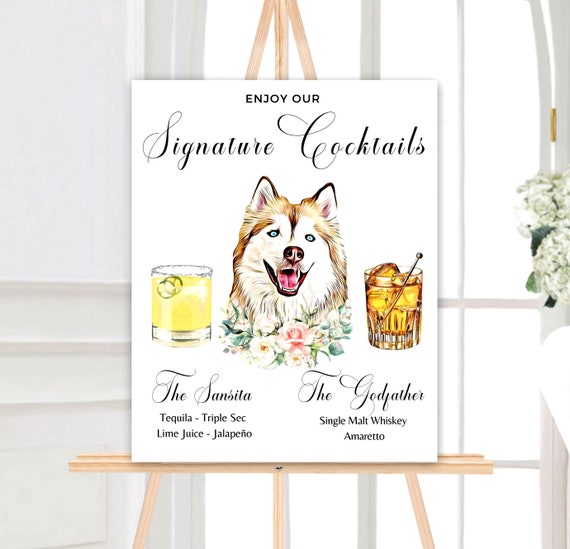 Pet Signature Drinks Sign With Dog, Printable Pet Signature Cocktail Sign, Wedding Signature Drinks Sign, His Hers Signature Drinks With Dog Il_570xn