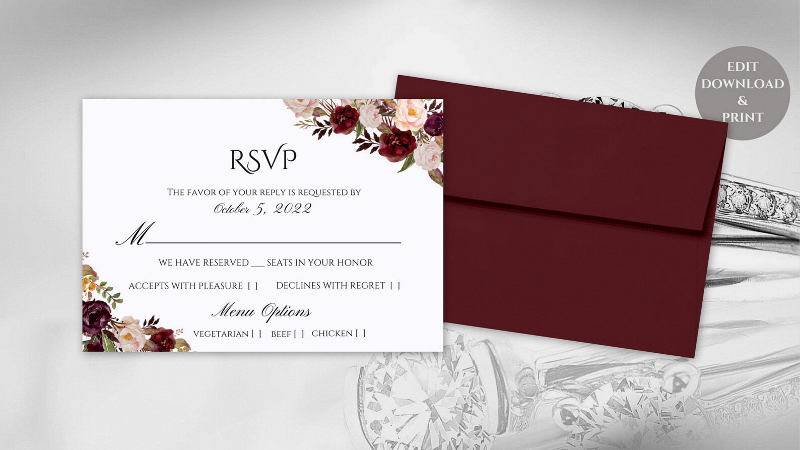 EDITABLE Marsala Wedding Invitation Suite Marsala and Blush - Etsy