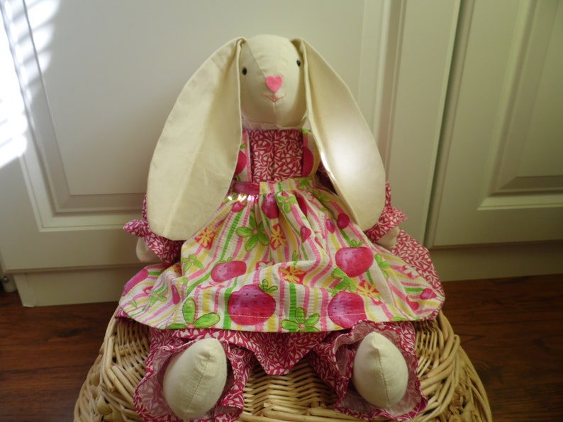 and strawberry pinafore bloomers Handmade bunny in pink dress