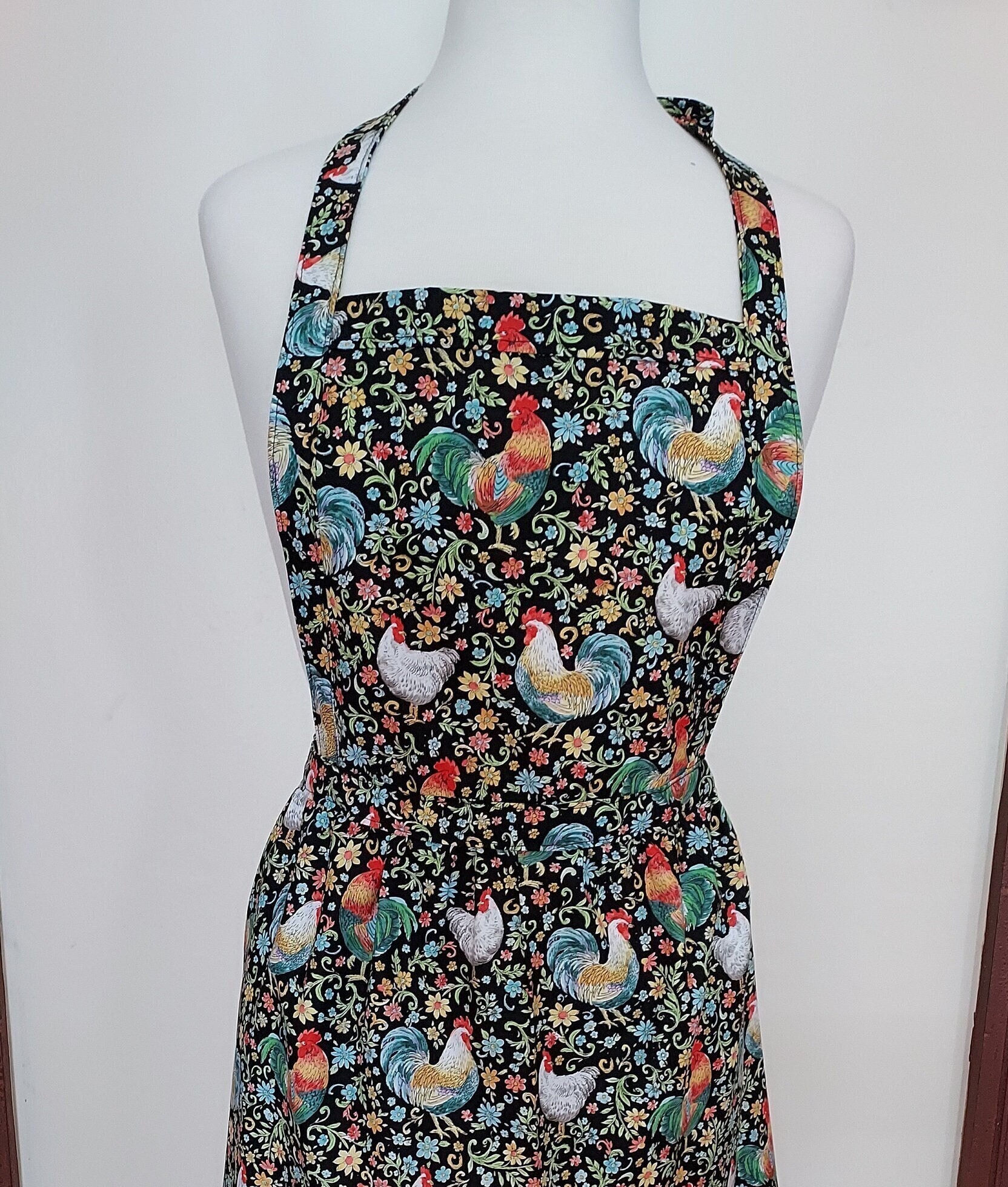 Roosters bibbed apron