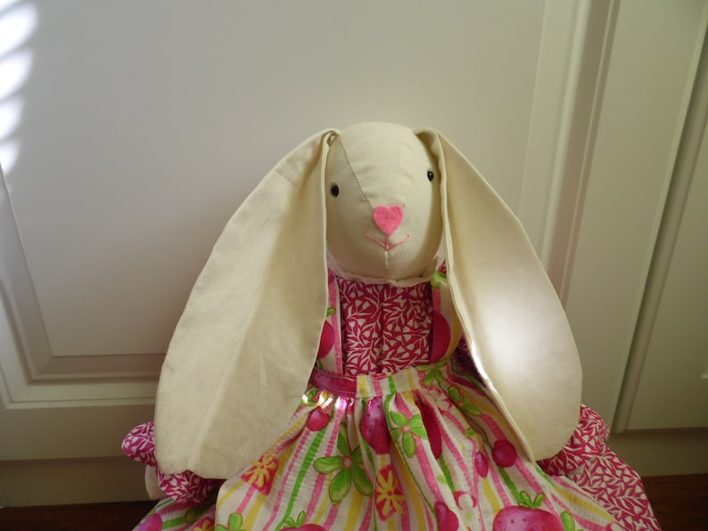 and strawberry pinafore bloomers Handmade bunny in pink dress