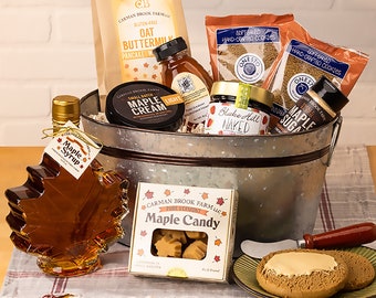 Cesta de regalo para desayuno sin gluten / Jarabe de arce de Vermont / Galletas sin gluten / Cesta de regalo de comida