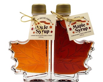 Maple Syrup in Split Maple Leaf Glass (3.29 oz. Set) | Vermont Maple Syrup | Sampler Set Gift