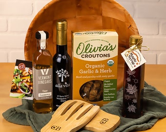 Vegan Salad Bowl | Vegan Food Gift | Food Gift Basket | Wood Salad Bowl | Vermont Maple Syrup