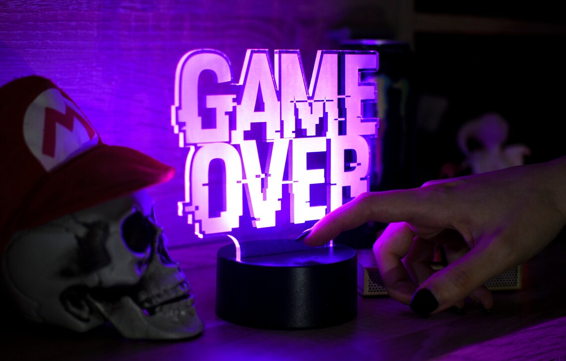 Game Over Acrylic LED Lamp Gaming 3D RGB Light Etsy