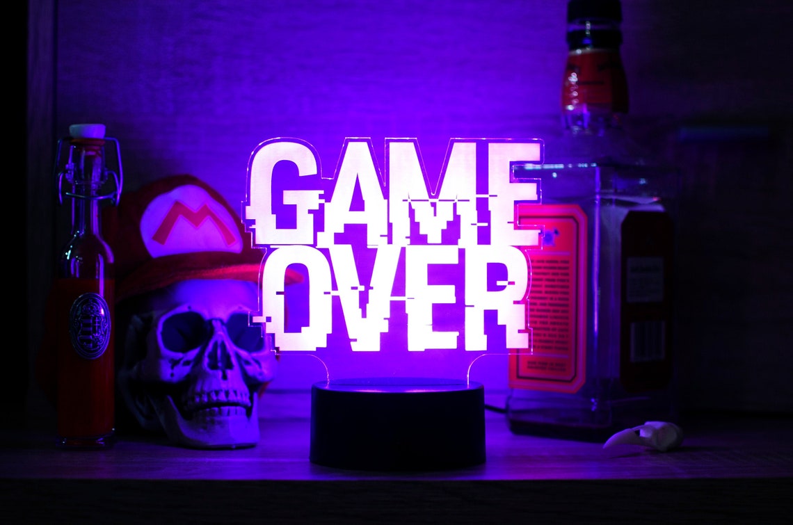 Game Over Acrylique LED Lampe Gaming 3D RGB Light Etsy