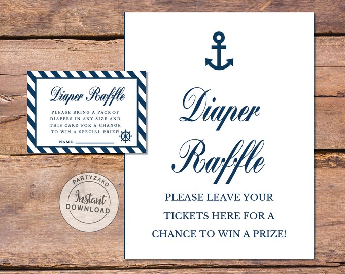 Nautical Diaper Raffle Ticket Printable, Nautical Diaper Raffle Insert ...