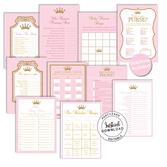 Princess Baby Shower Game Bundle Princess Baby Shower Games Etsy Princess Baby Shower Game Bundle Princess Baby Shower Games Etsy