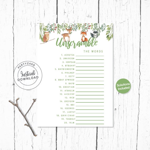 Woodland Unscramble The Words Baby Shower Game Forest Etsy Woodland Unscramble The Words Baby Shower Game Forest Etsy