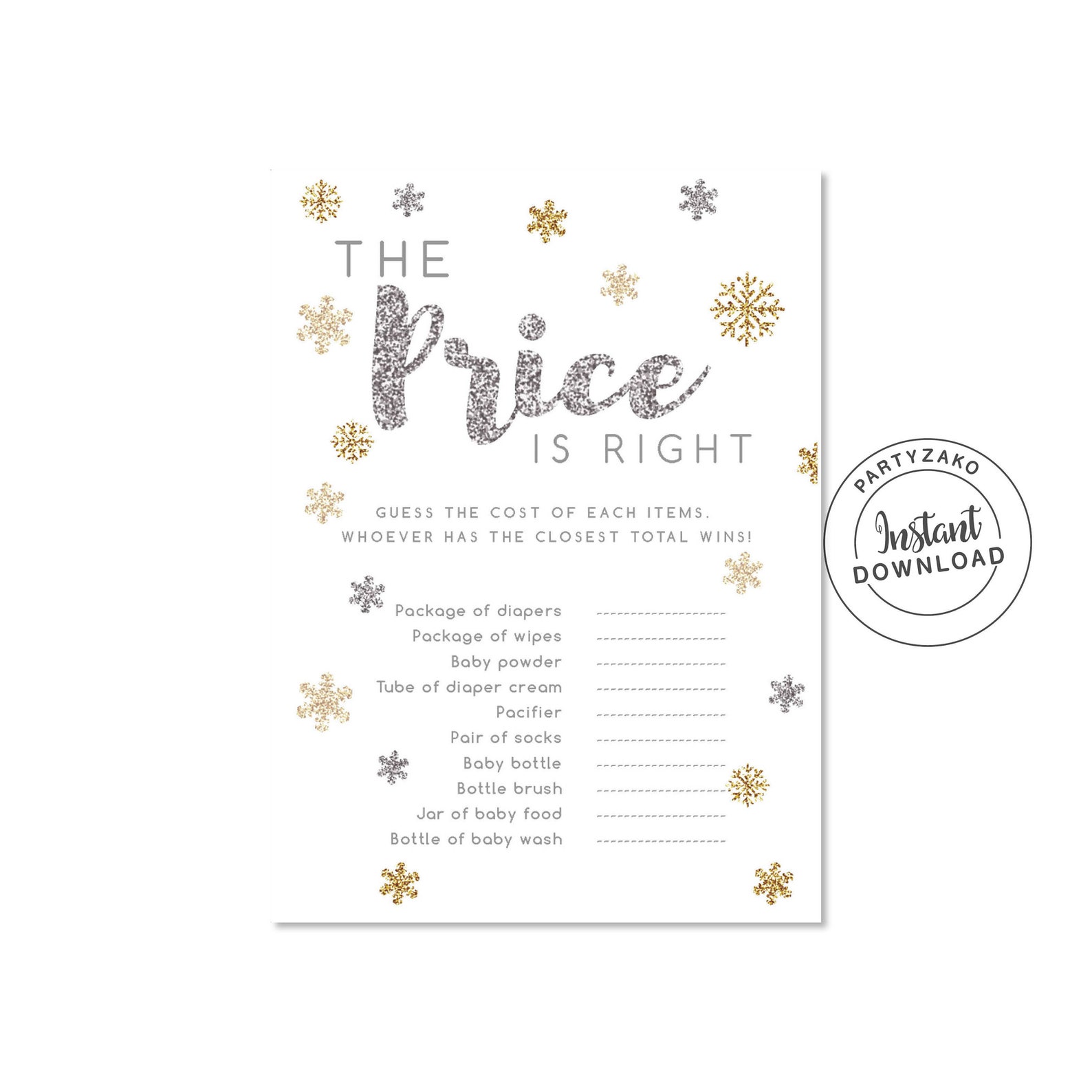 Gold Winter Wonderland Baby Shower Games Little Snowflake Etsy
