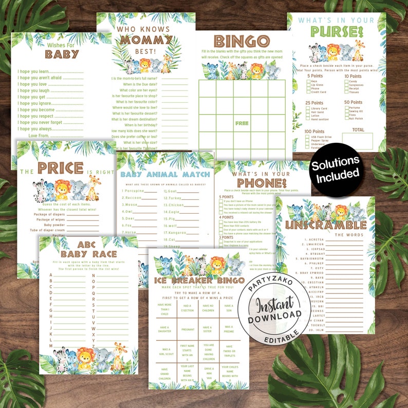 Safari Baby Shower Game Bundle Safari Baby Shower Games Etsy Safari Baby Shower Game Bundle Safari Baby Shower Games Etsy
