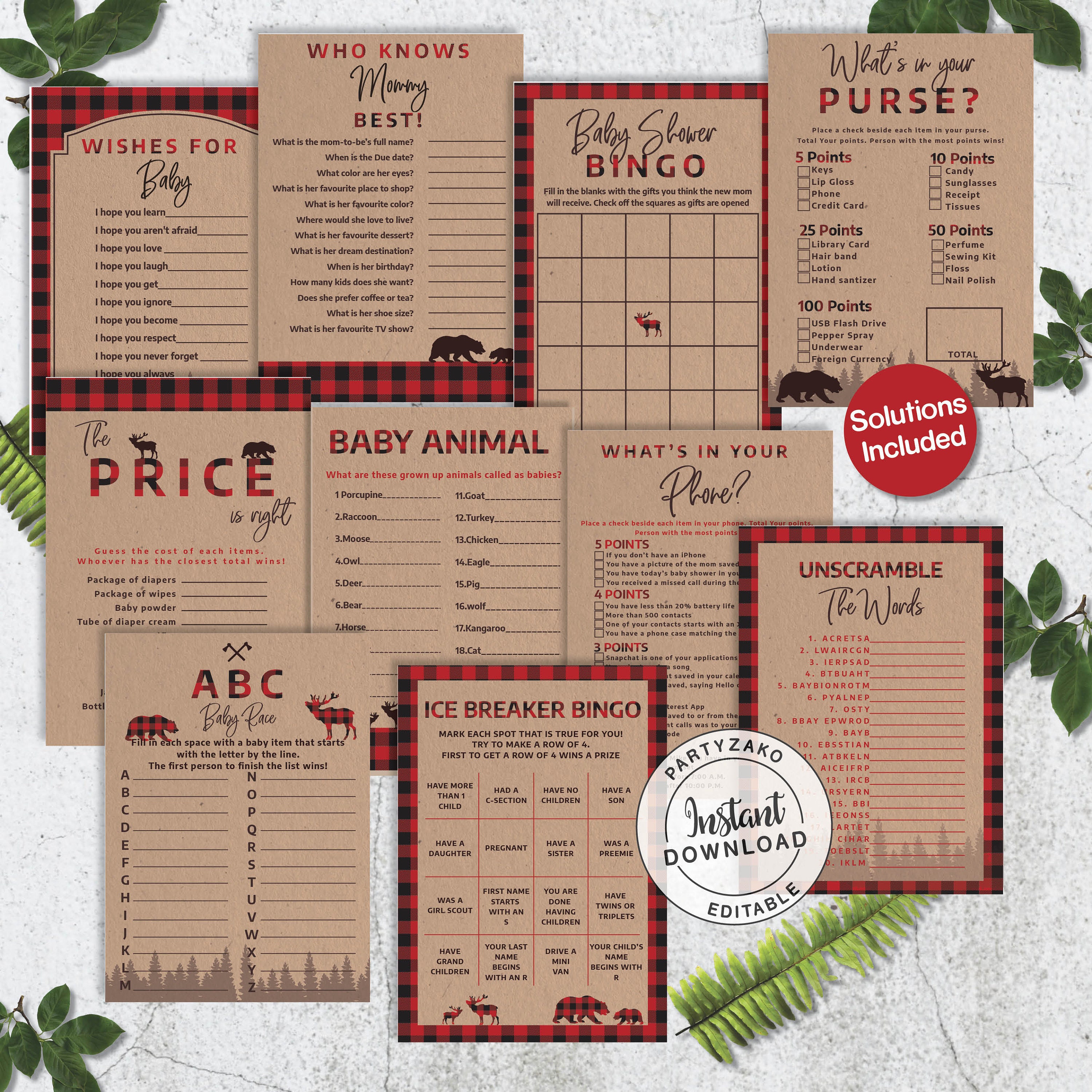Lumberjack Baby Shower Game Bundle Lumberjack Baby Shower Etsy