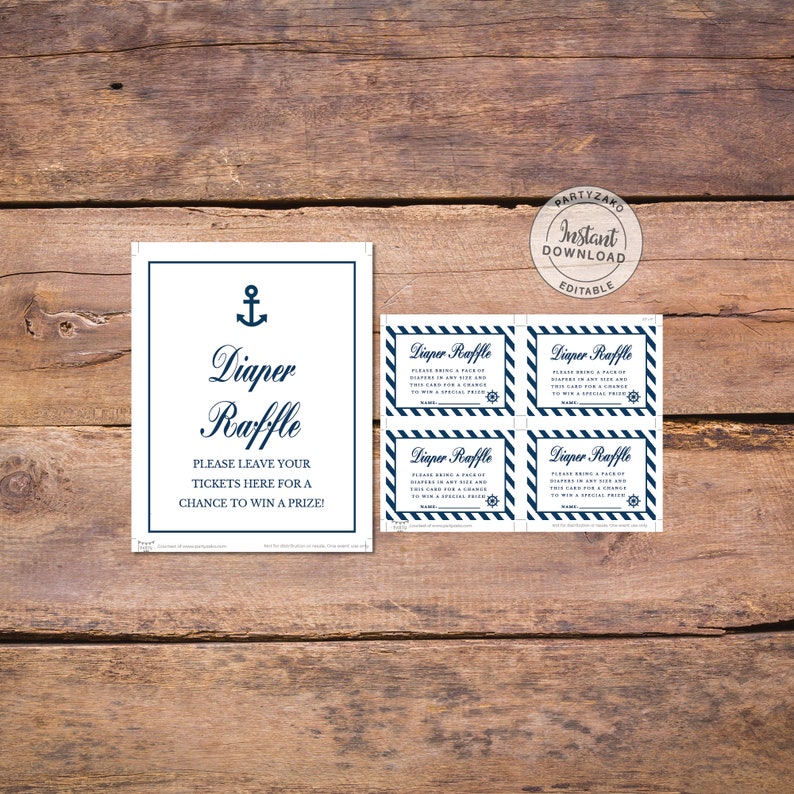 Nautical Diaper Raffle Ticket Printable Nautical Diaper - Etsy