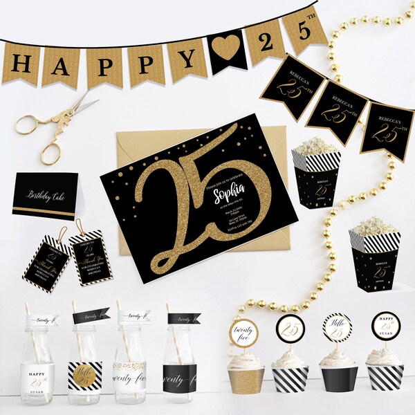Gold 25th Birthday Decor - Etsy
