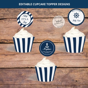 Nautical Cupcake Topper Nautical Cupcake Wrapper Nautical | Etsy