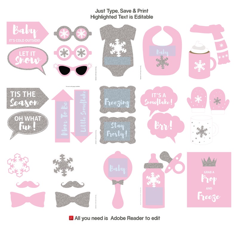 Pink winter Baby Shower Props \u2022 Little Snowflake girl baby shower Props \u2022 girl winter baby shower props \u2022 Pink Snow photo booth