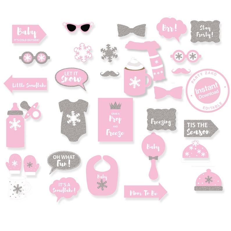Pink winter Baby Shower Props \u2022 Little Snowflake girl baby shower Props \u2022 girl winter baby shower props \u2022 Pink Snow photo booth