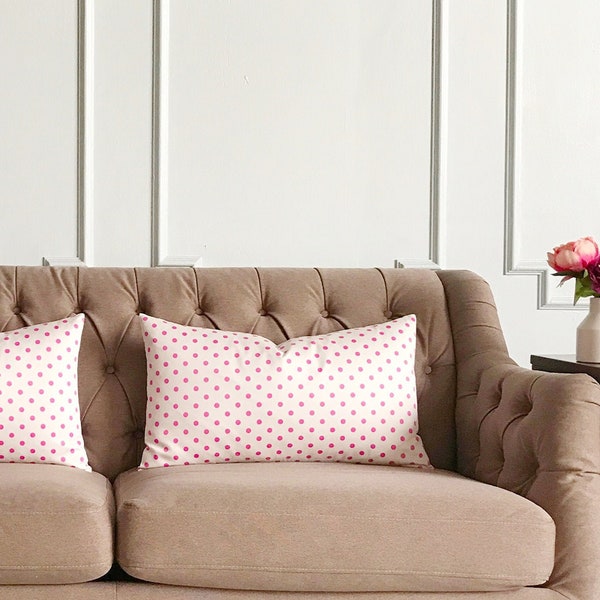 Pink and White Polka Dot Decorative Pillow Cover 15" x 26"