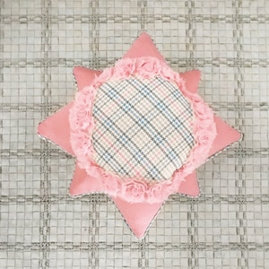 Pink Rose Lace Trim Plaid Decorative Pillow Cover 16&quot; x 16&quot;