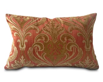 Regal Orange Damask Lumbar Pillow Cover 13x22