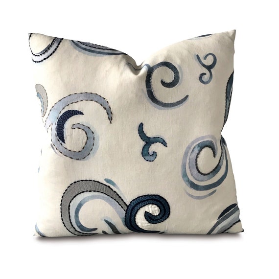 Blue and Ivory Geo Swirl Throw Pillow Cover 22x22 Etsy