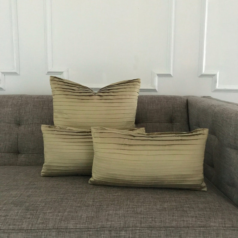 Sage Green Shantung Silk Pleated Rectangular Decorative Pillow Etsy